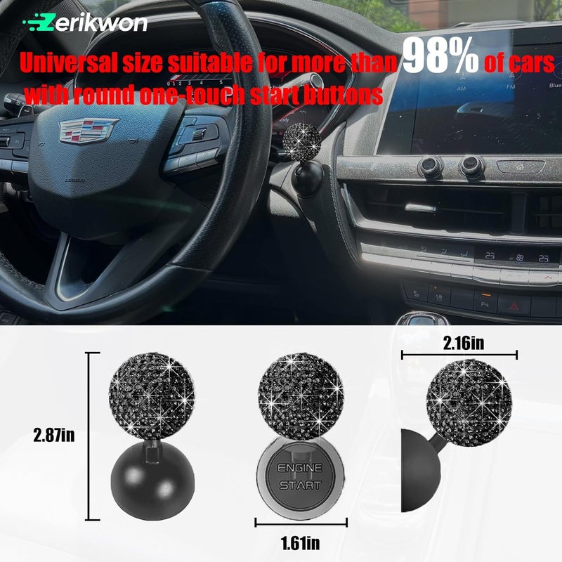 Zerikwon Bling Diamond Car Push Start Button Cover - Cute Accessories for Women Interior, Engine Starter Joystick Decor for Girls, Black - Image 5
